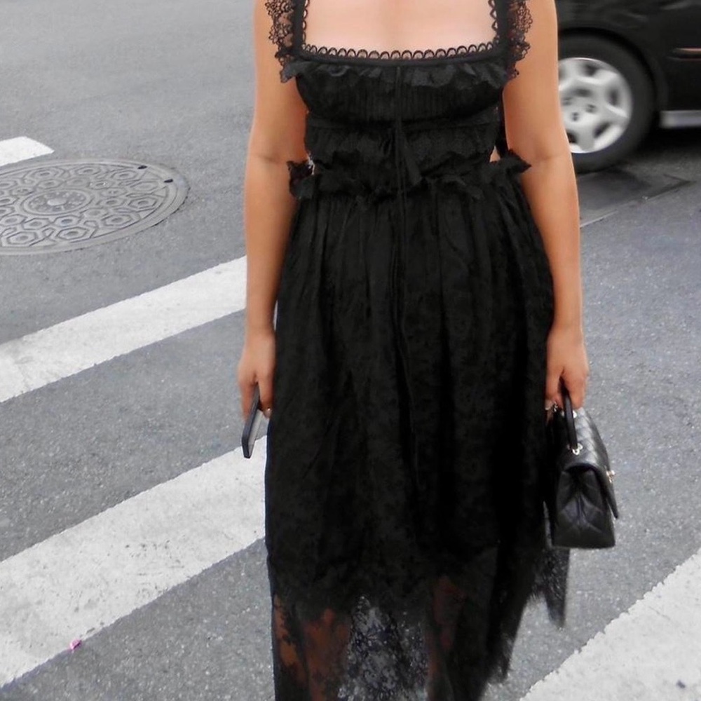 Black Lace Midi Dress with Square Neckline